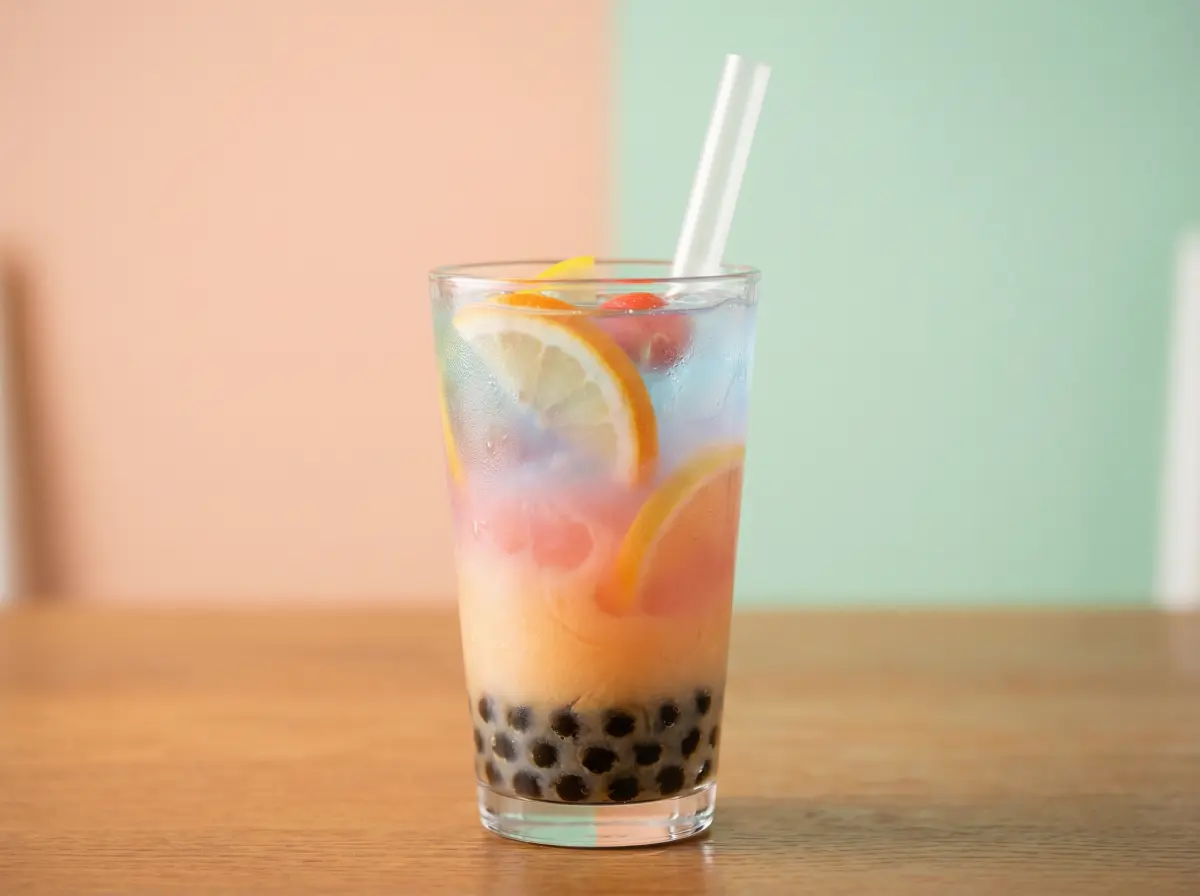 画师蜜桃酱作品 - 治愈系珍珠奶茶插画