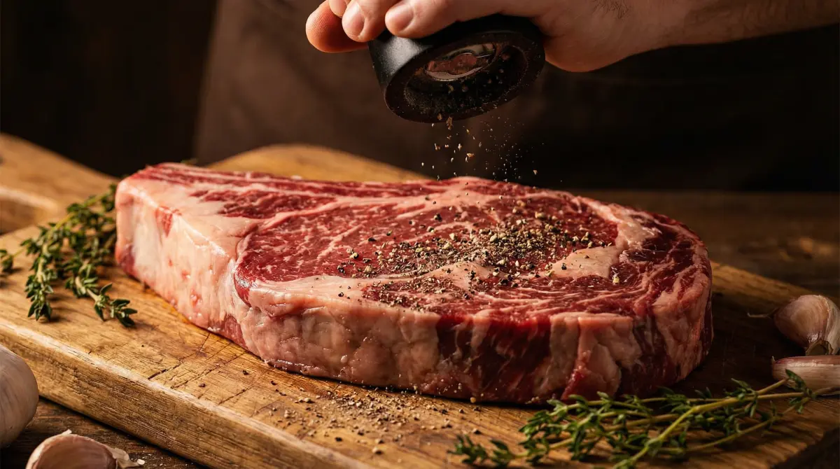 烹饪过程拍摄 - 牛肉煎制特写